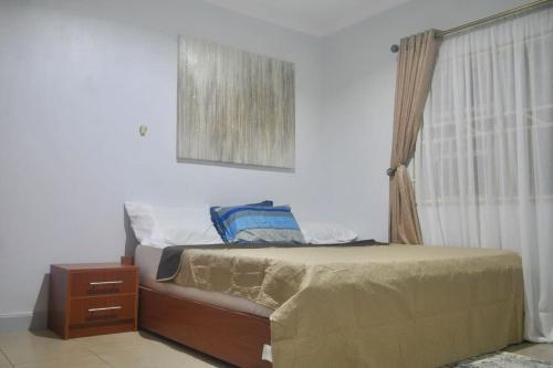 a bedroom with a bed and a window at Atlantic Court Apartment in Abuja