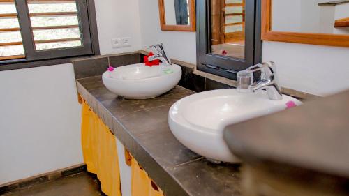 a bathroom with a sink and a white bowl at JJ ET EUPHRASIE Lodge in Nosy Be
