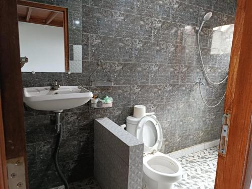 a bathroom with a toilet and a sink at Villa Pondok Dauh Saba in Tabanan