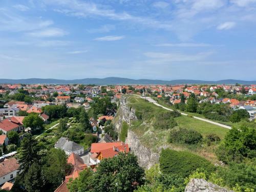 a view of a city from the top of a hill at Ruttner Suite in Veszprém