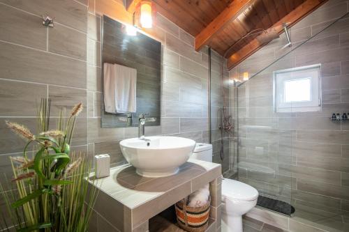 a bathroom with a sink and a toilet at Gala's Elegant Home Villa in Zakynthos Town