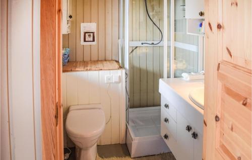 a small bathroom with a toilet and a sink at Awesome Home In Kongsberg With 3 Bedrooms in Kongsberg