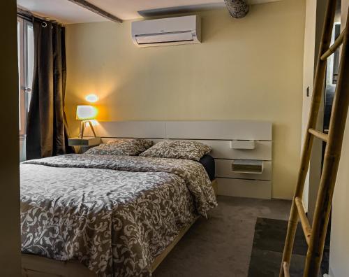 une chambre avec deux lits dans une pièce dans l'établissement Duplex, jacuzzi, terrasse sur les toits, à Nice