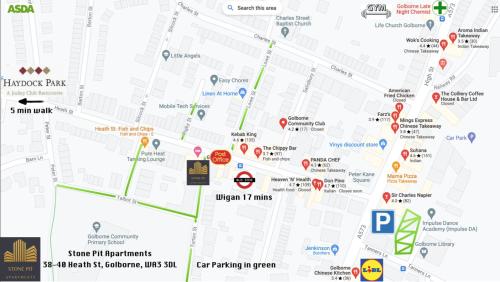 a map of the harvard park attractions at A selection of apartments in Golborne Business and Leisure WIFI Parking by Stone Pit Apartments in Golborne