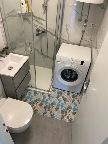 a small bathroom with a toilet and a washing machine at Apartment Dragica 2 in Poreč