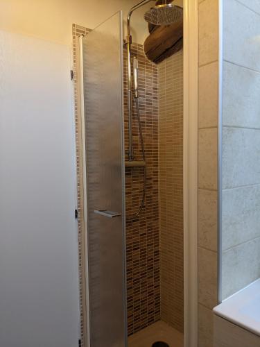 a shower with a glass door in a bathroom at Casa Stella vicinanze Maranello in Casa Stella
