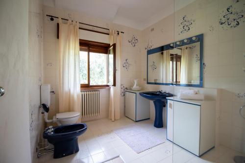 a bathroom with a black toilet and a sink at Villa Diana - Appartamenti vista Lago in Brenzone sul Garda
