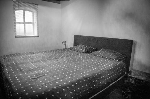 een zwart-witte foto van een bed in een slaapkamer bij Bed en Box 3610 in Oirschot
