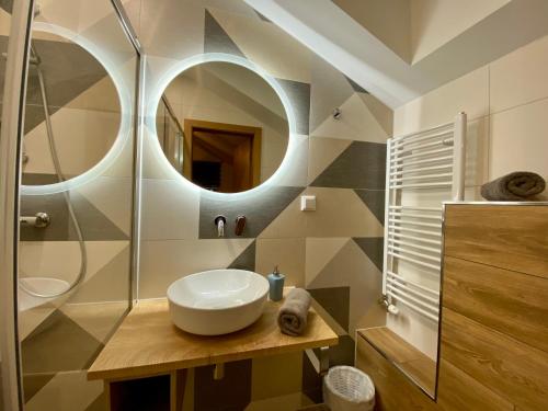 un baño con lavabo y espejo en ANSEL Villa, en Stará Lesná