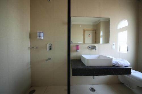 a bathroom with a sink and a mirror at Perfectstayz Value Sagar Near Golden Temple in Amritsar