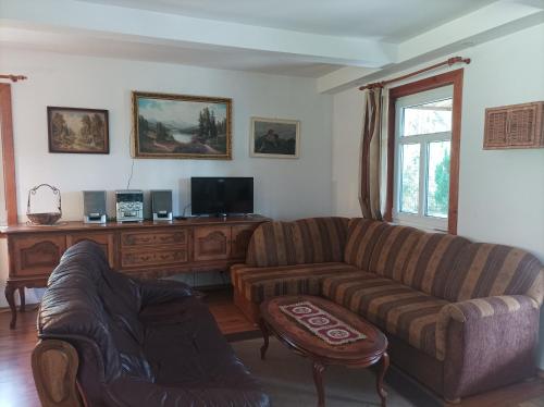 - un salon avec un canapé et une table dans l'établissement Fantastyczny dom w lesie, à Długosiodło