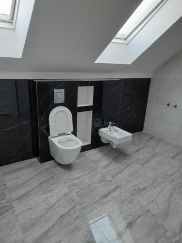 a bathroom with a toilet and a sink at Wypoczynek nad Dunajcem in Jurków
