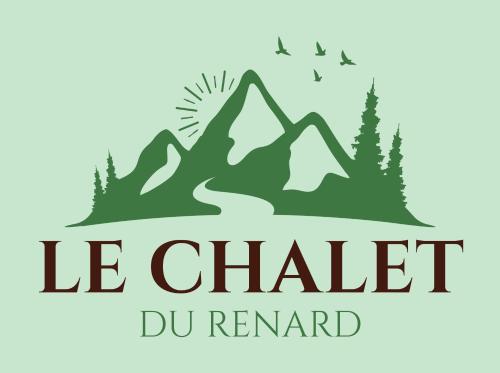 ein Logo für Le Chalker Durham mit Bergen und Vögeln in der Unterkunft Le Chalet du Renard in Le Tampon