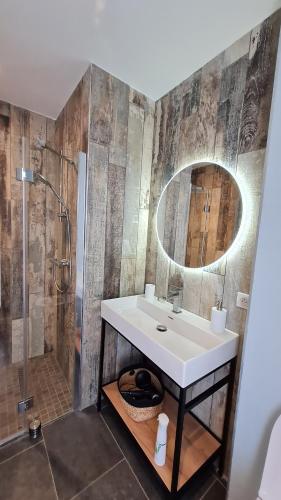 a bathroom with a sink and a shower at Villa NC30 , chambres privatives deluxe in La Rochelle