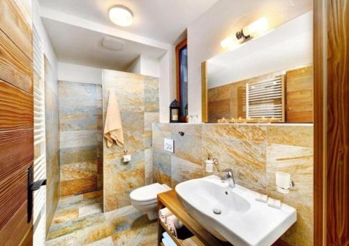 a bathroom with a sink and a toilet at Chalets Jasná Collection Centrum in Belá