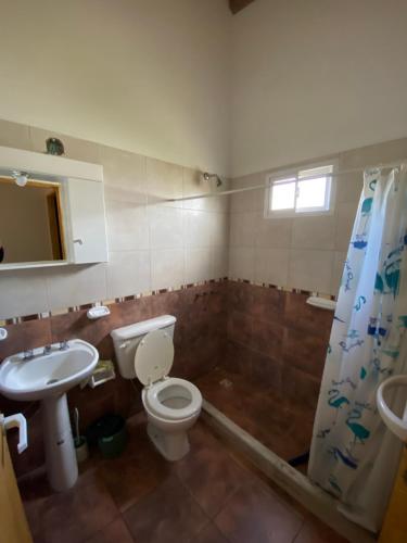a bathroom with a toilet and a sink at Cabañas Pausa Mendocina in San Rafael