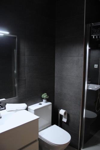 a bathroom with a toilet and a sink and a shower at Casa da Carrasqueira in Soajo