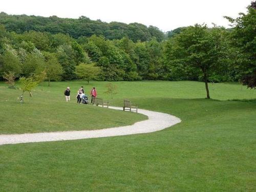 a group of people walking in a park at Home in Alwoodley, Leeds