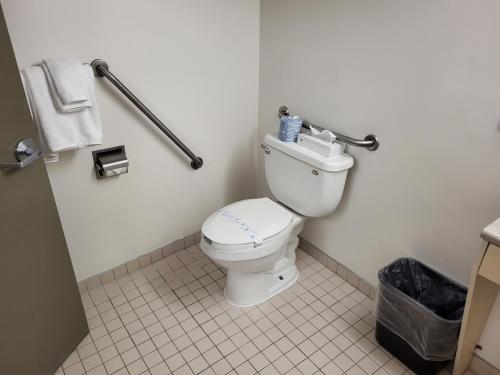 a bathroom with a white toilet in a stall at Residence & Conference Centre - Windsor in Windsor