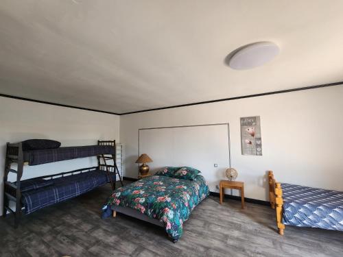 a bedroom with two bunk beds and a bed sidx sidx sidx at Maison de campagne dans le vignoble champenois 