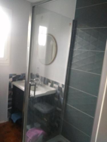 une salle de bain avec un lavabo et une douche dans l'établissement Le Verger, à Carnas