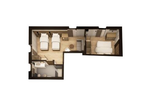 une photo d'un plan d'étage d'une chambre dans l'établissement Albergo Dimaro Wellness Hotel, à Dimaro