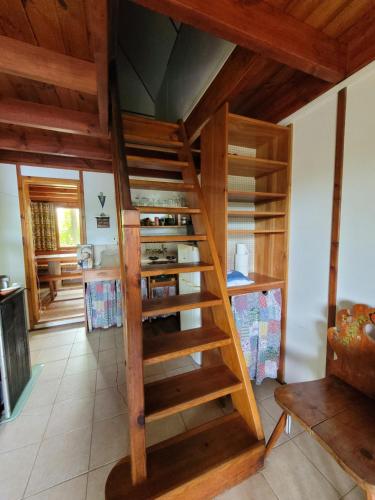 Habitación con escalera de caracol de madera en una casa en Chata u Maxů, 