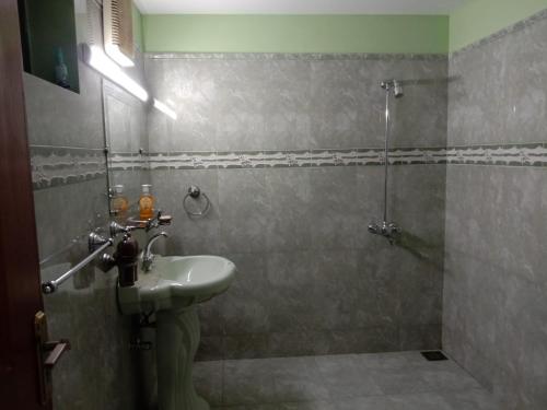 a bathroom with a sink and a shower at Amira Villa 1 Kanal 5 bedroom house, Johar Town Lahore in Lahore