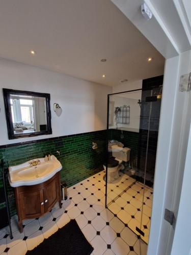 een badkamer met een wastafel en een toilet bij 't Hanzehuys in Kampen