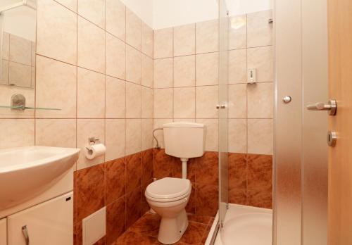 ein Bad mit einem WC und einem Waschbecken in der Unterkunft Beg Rooms in Maribor