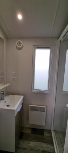 a bathroom with a sink and a window at La Gare aux Anes in Combe-Redonde