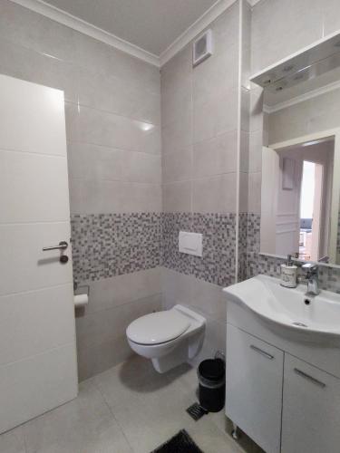チャプリナにあるApartment Allureのトイレと洗面台を備えた白いバスルーム