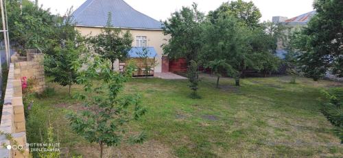 a yard with trees in front of a house at Qabala Villa House Samir in Gabala