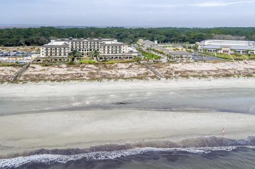 an aerial view of a resort and the beach at The Westin Jekyll Island Beach Resort in Jekyll Island