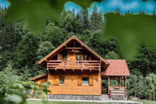 a log cabin in the middle of a forest at Central Chalet in Vărşag