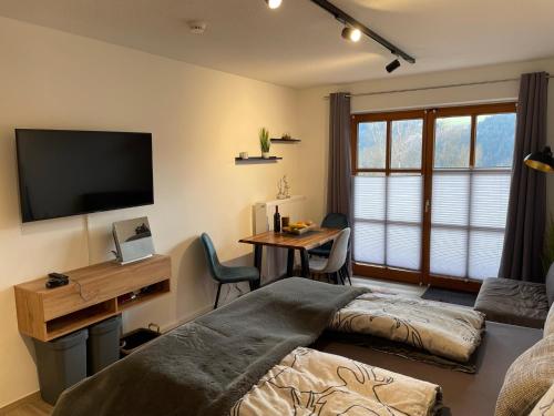 Μια τηλεόραση ή/και κέντρο ψυχαγωγίας στο Apartment Wildbert mit Blick auf die Donau, nur Feriengäste willkommen, keine Arbeiterunterkunft!