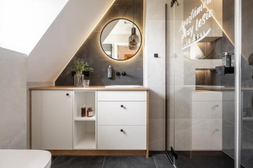 Kúpeľňa v ubytovaní Mountain Base - Dwupoziomowy apartament "Przy lesie II" z prywatnym jacuzzi w Kościelisku