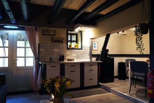 a kitchen with a sink and a counter top at Vakantiehuisje Tol Oost in Werkendam