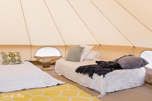 a room with two beds in a tent at Faleza23 in Olimp