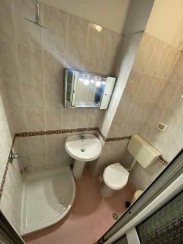 Baño pequeño con aseo y lavamanos en ~Villa Gloria~, en Durrës