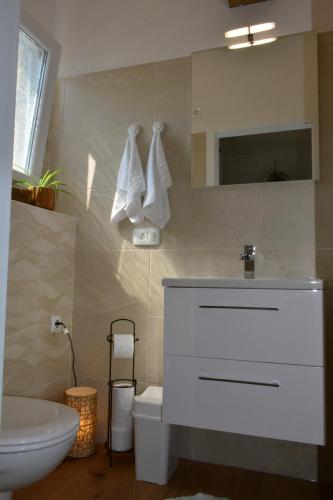 bagno con lavandino bianco e servizi igienici di Apartman Vasanija a Opatija