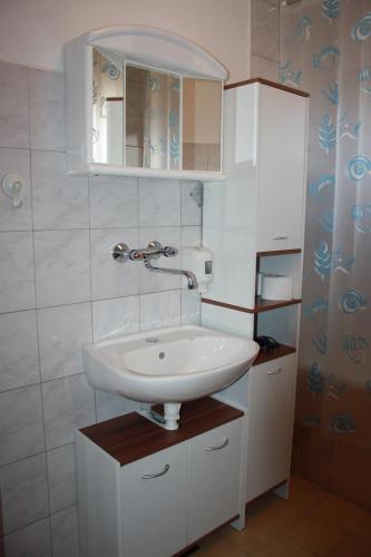 a bathroom with a sink and a mirror at Apartment Marija in Poljanak