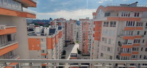 a view of a city with tall buildings at Inessa Center Guest PenthHouse in Chişinău