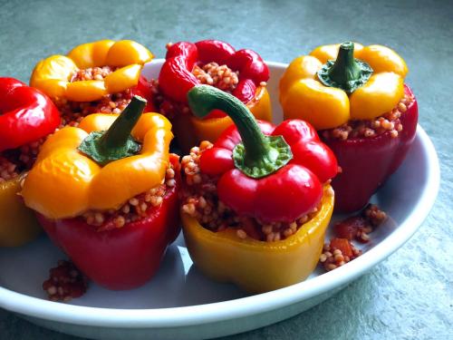 a plate of peppers with chili peppers and lentils at Casa Cayuco Eco-Adventure Lodge in Bocas del Toro