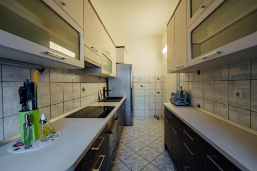 uma cozinha com um lavatório e uma bancada em Guesthouse Villa Diana em Makarska