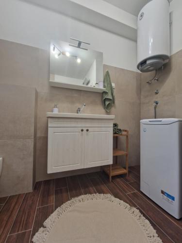 ein Bad mit einem Waschbecken und einem Spiegel in der Unterkunft Apartmani Meri in Privlaka