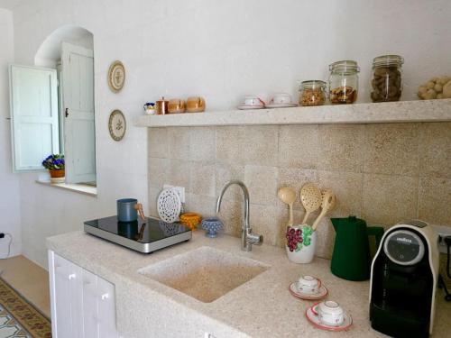 a kitchen with a sink and a counter top at Masseria Pezze Galere-La Casa del Fico con piscina idromassaggio privata in Fasano