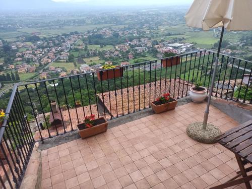 a balcony with potted plants and a view of a city at B&B Dell' Artista in Artena