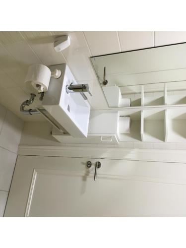 een badkamer met een wit plafond en een licht bij Apartment Jasna in Zagreb