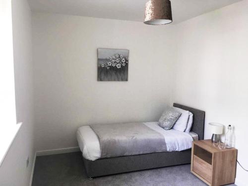 a bedroom with a bed and a picture on the wall at K Suites - Teeswater - FREE PARKING in Bridgwater